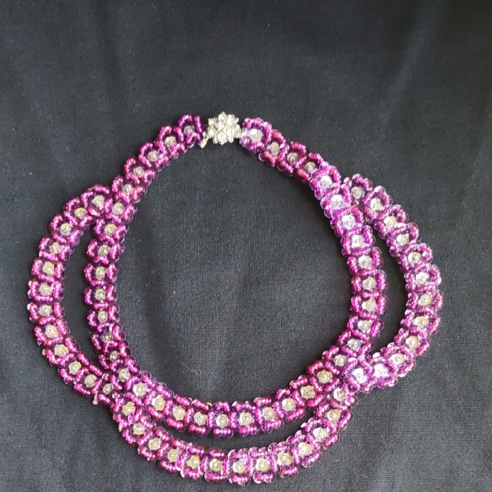 Elegant Handmade Purple Beaded Necklace - Picture 1 of 7